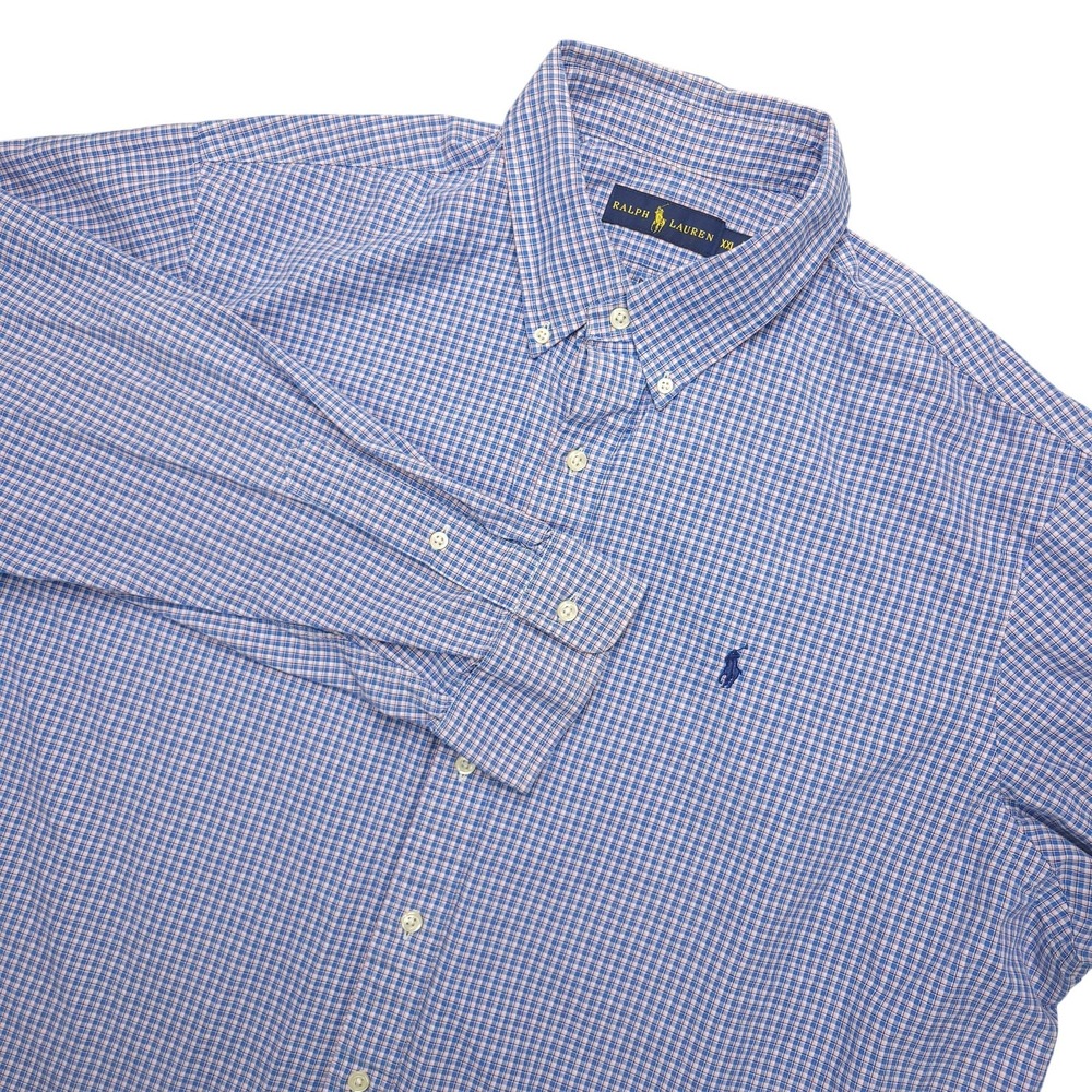 Ralph Lauren Shirt Mens 2XL Blue Check Long Sleeve Button Down Cotton Casual